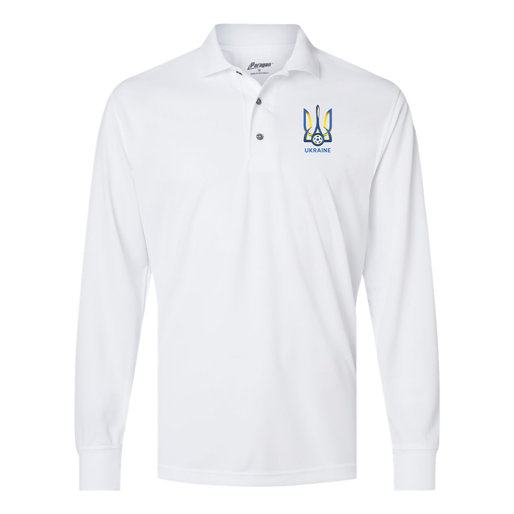 Men's  Ukraine National Football Soccer Team Paragon Prescott Long Sleeve Polo